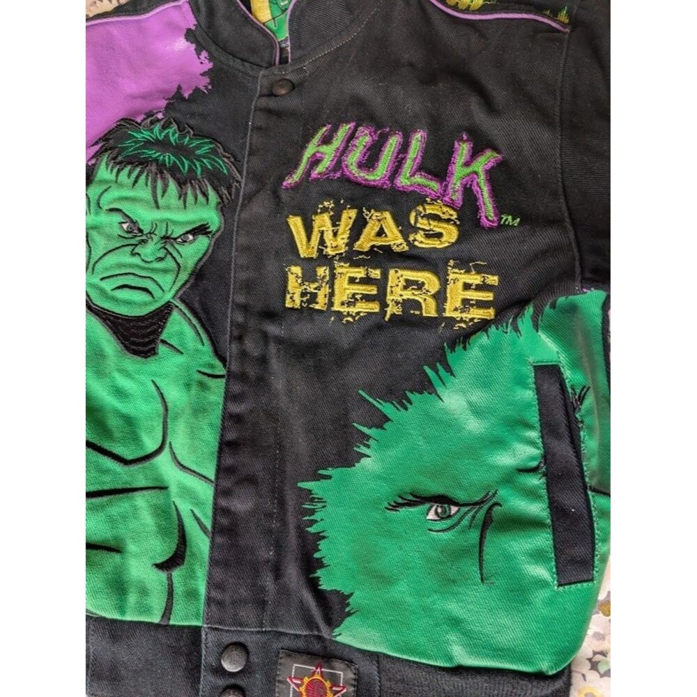Vtg Y2K JH Design Marvel Hulk Racing Button Jacket Small 5/6 - Picture 3 of 10